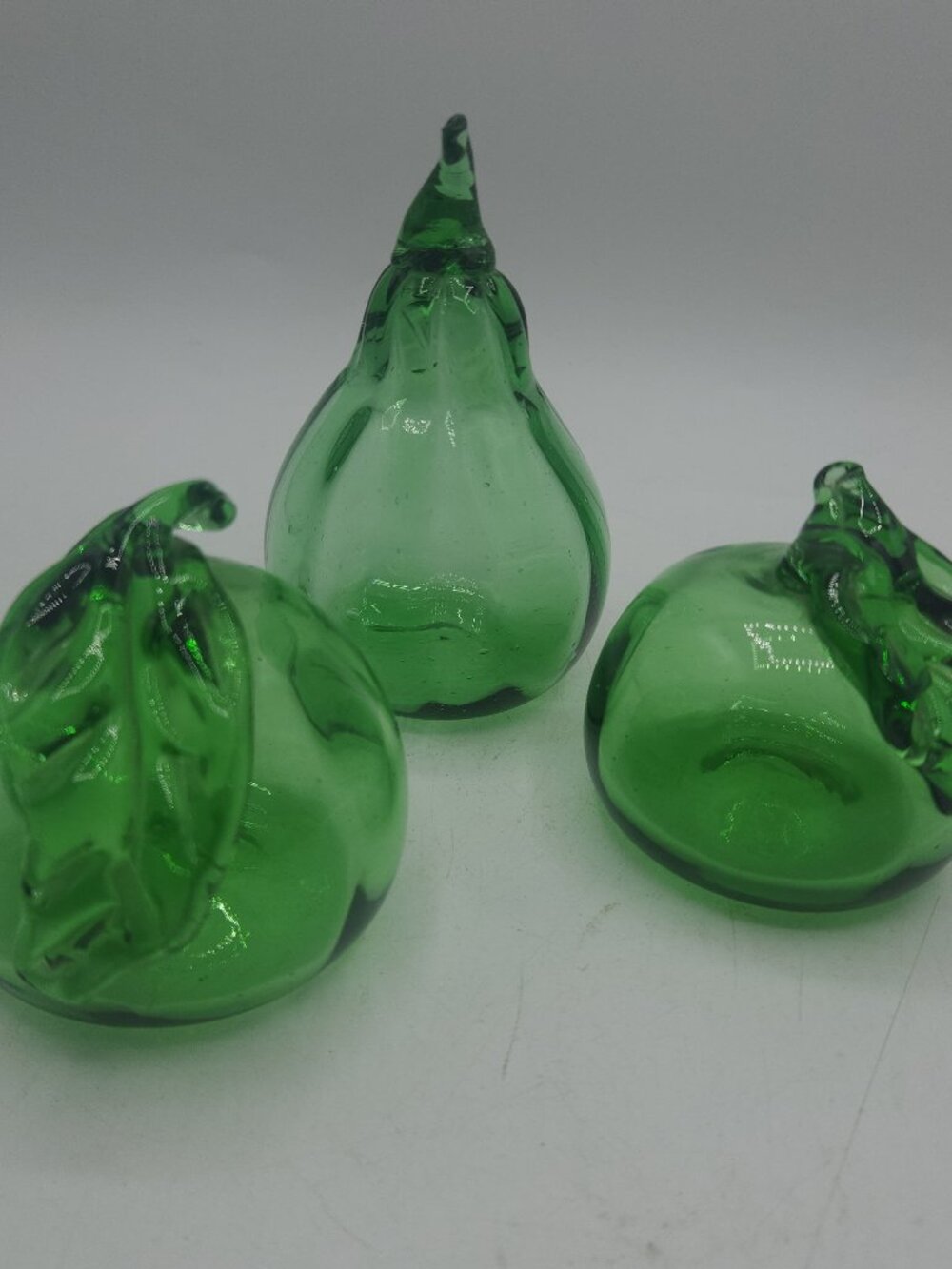 Vintage Clear Green Glass Hollow Fruit 2 Apples and a Pear